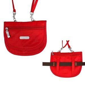 Baggallini Red Belt Bag RFID Crossbody 3 Way Adjustable Slim Nylon Travel Pack